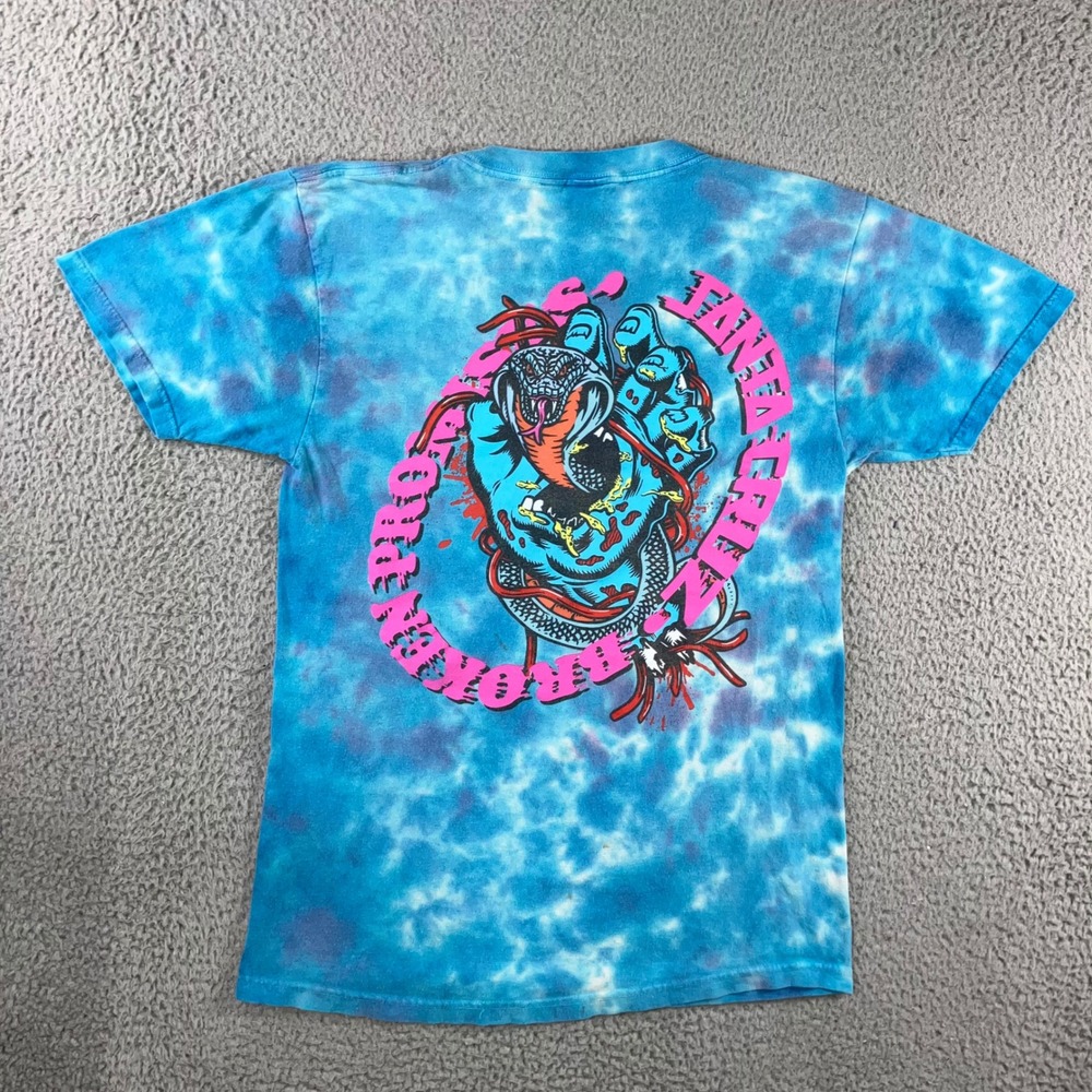 Broken Promises T-Shirt Men S Santa Cruz Tie Dye Cobra Graphic Blue Grunge Skate
